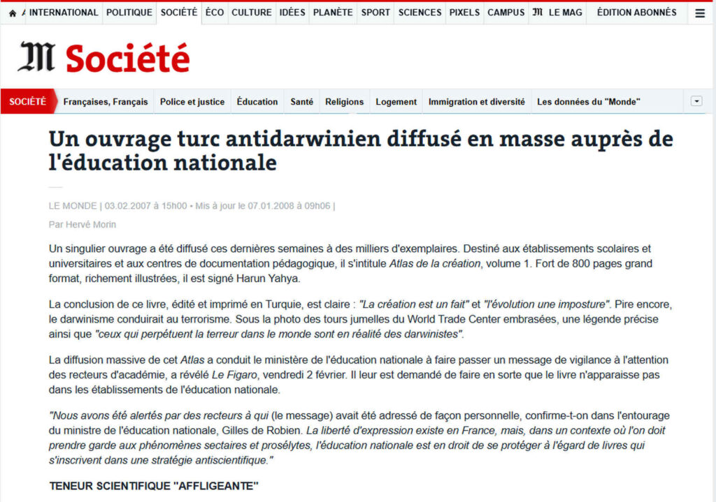 Le Monde’de Yaratılış Atlası, 3 Şubat 2007